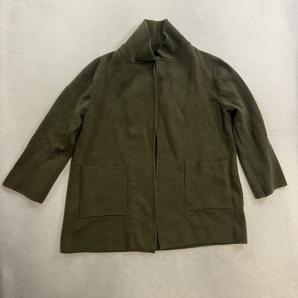J. Crew Open-Front Merino Wool Sweater Jacket Women's Size Large Green